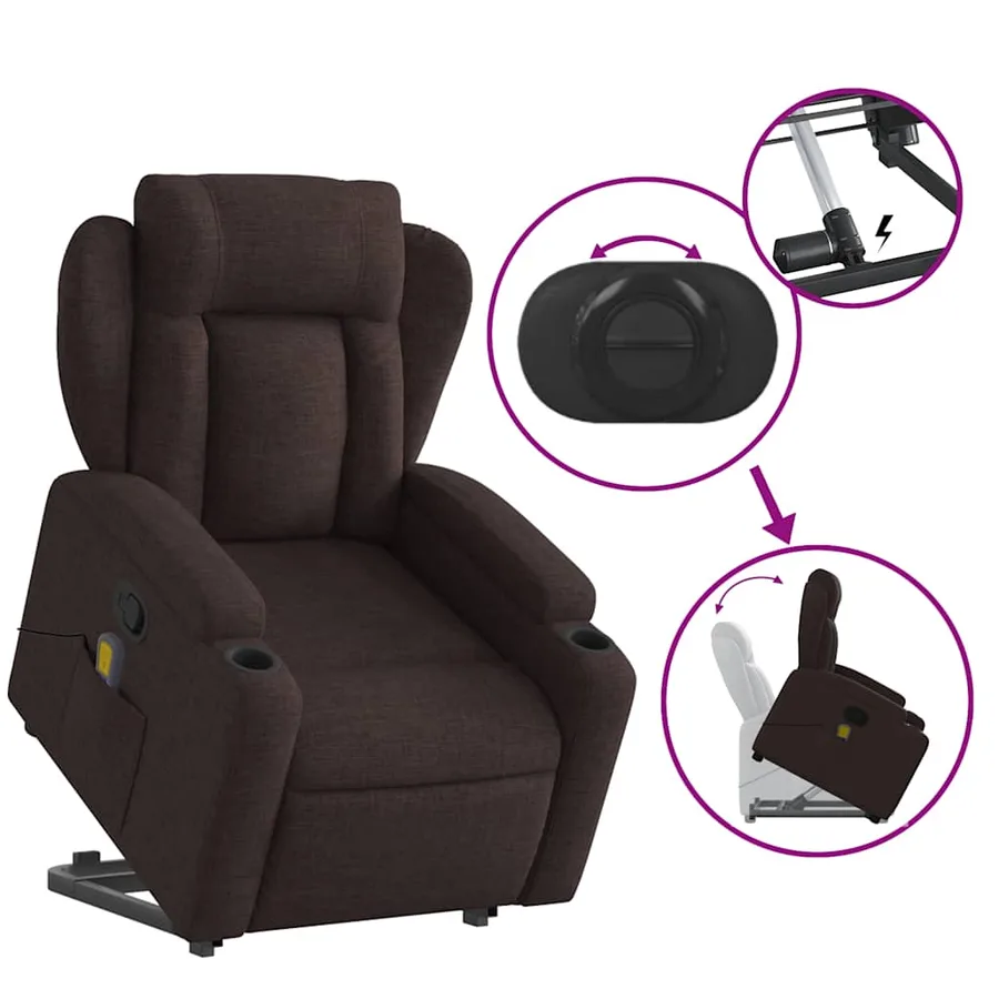 Fauteuil inclinable de massage Marron foncé Tissu - 6