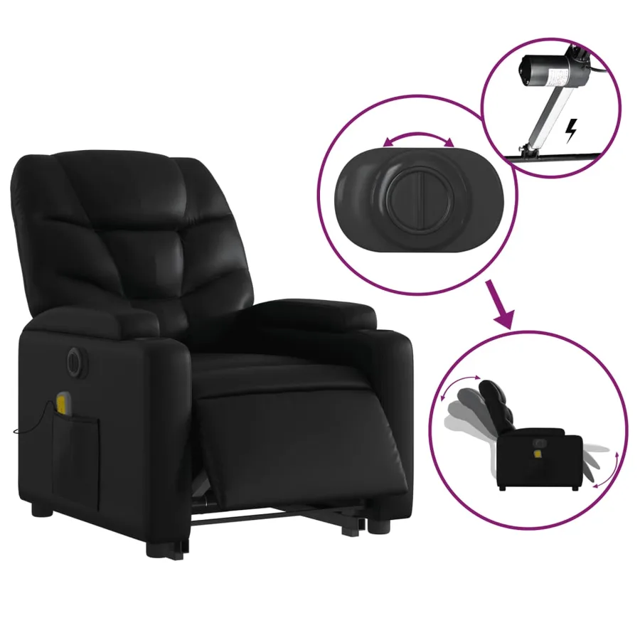 Fauteuil inclinable de massage électrique noir similicuir - 6
