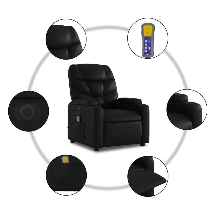 Fauteuil inclinable de massage électrique noir similicuir - 8