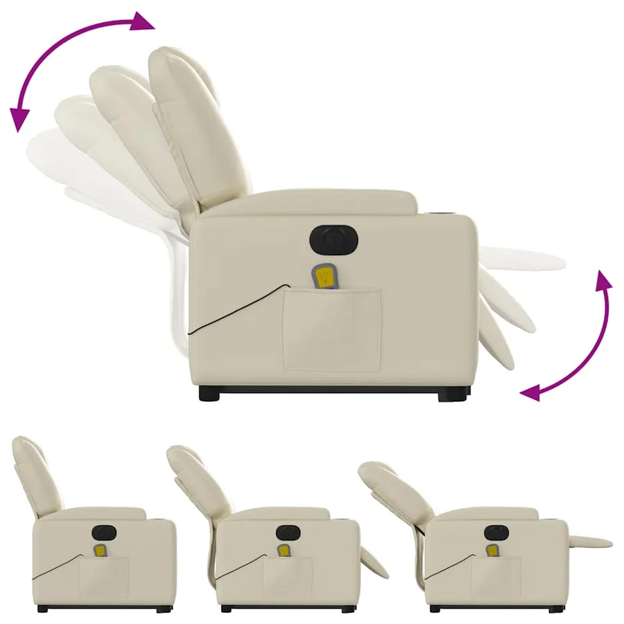 Fauteuil inclinable de massage électrique crème similicuir - 7