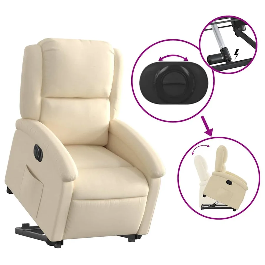 Fauteuil inclinable électrique crème tissu - 11