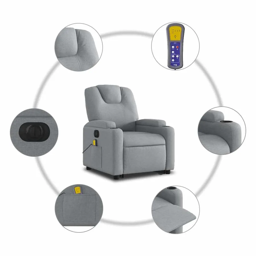Fauteuil inclinable de massage électrique Gris clair Tissu - 8