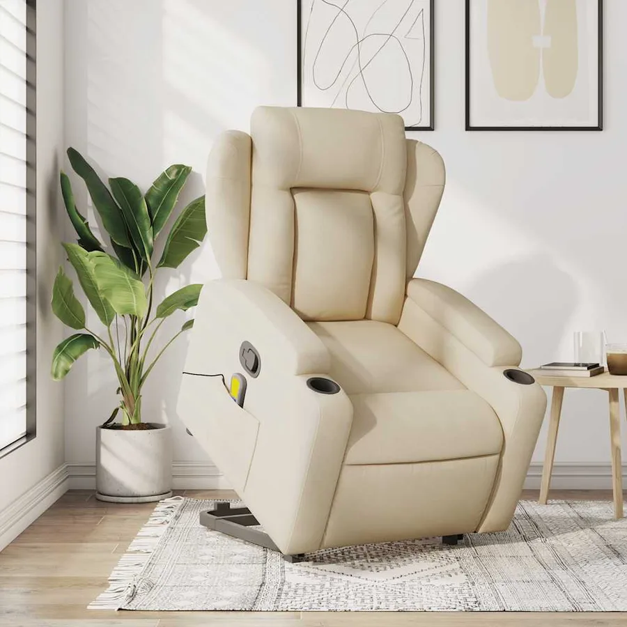 Fauteuil inclinable de massage Crème Tissu - 16