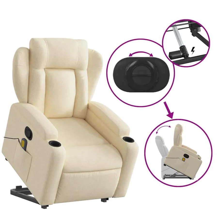 Fauteuil inclinable de massage Crème Tissu - 6