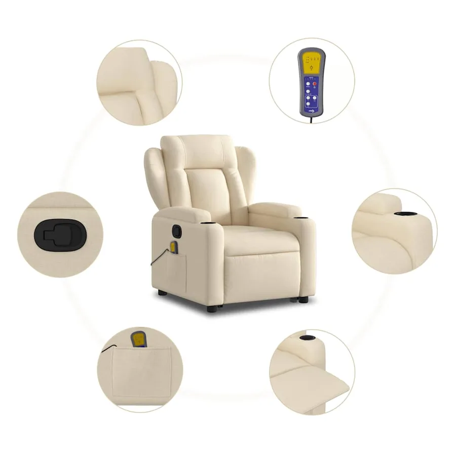 Fauteuil inclinable de massage Crème Tissu - 8