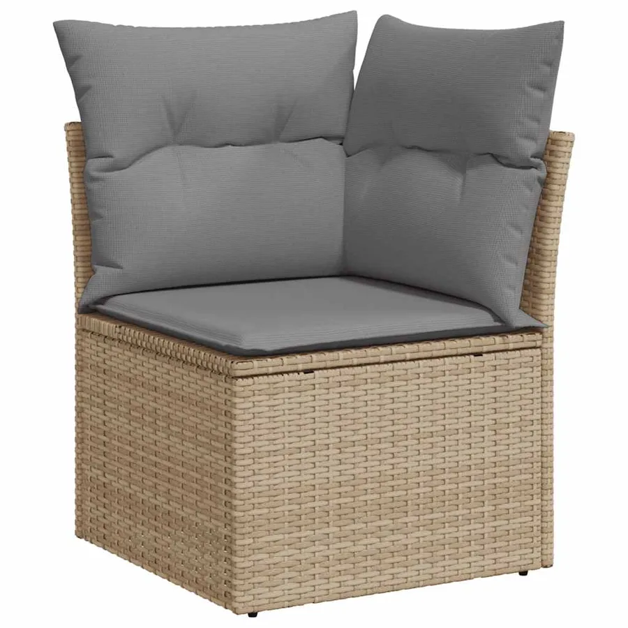 Canapé d'angle de jardin avec coussins beige résine tressée - 2