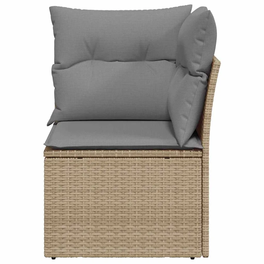 Canapé d'angle de jardin avec coussins beige résine tressée - 4
