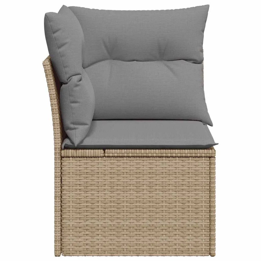 Canapé d'angle de jardin avec coussins beige résine tressée - 5