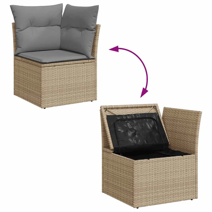 Canapé d'angle de jardin avec coussins beige résine tressée - 7