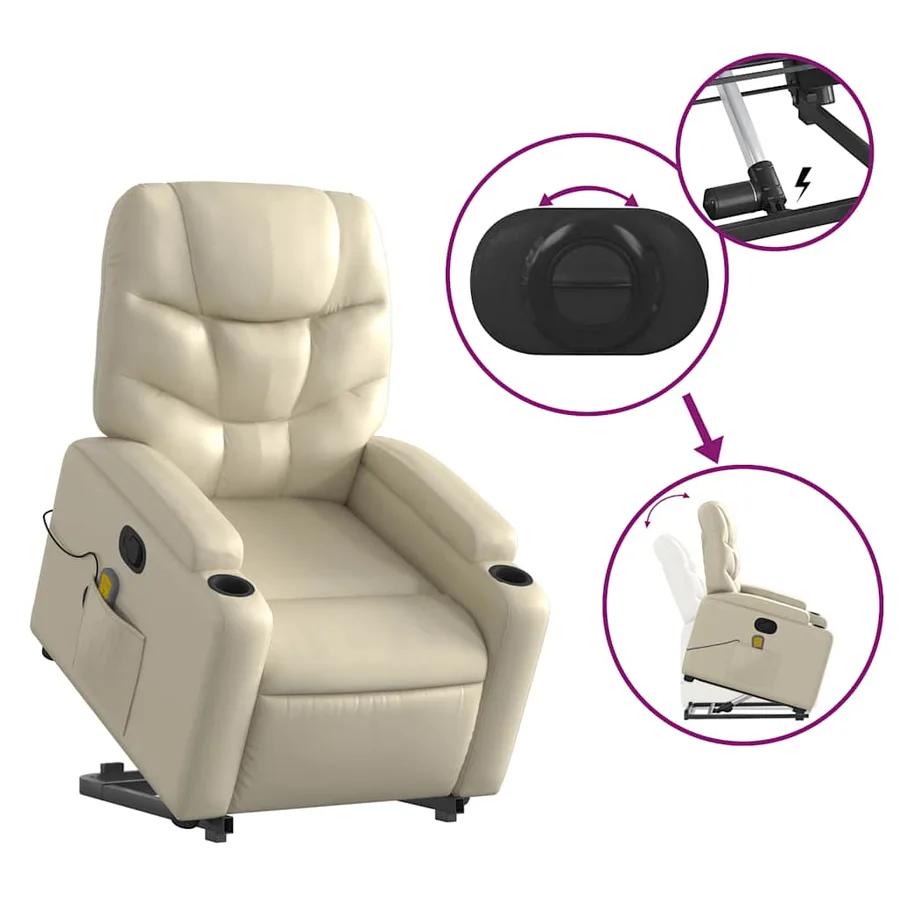 Fauteuil inclinable de massage Crème Similicuir - 6