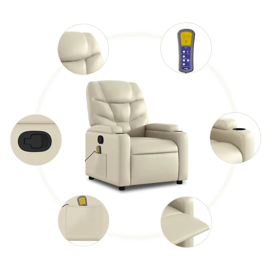 Fauteuil inclinable de massage Crème Similicuir - 8