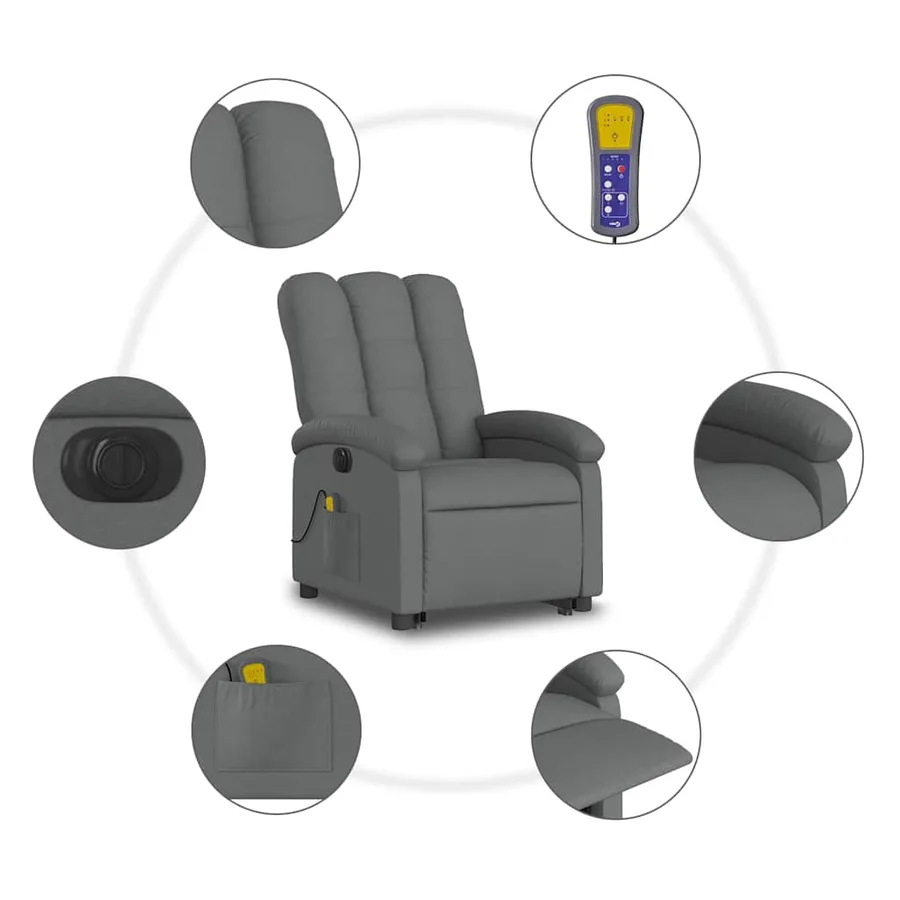 Fauteuil inclinable de massage électrique Gris foncé Tissu - 8