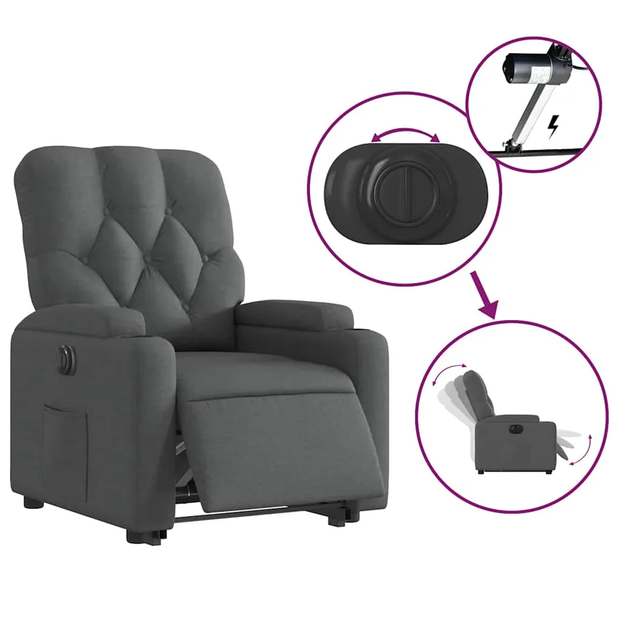 Fauteuil inclinable électrique gris foncé tissu - 6