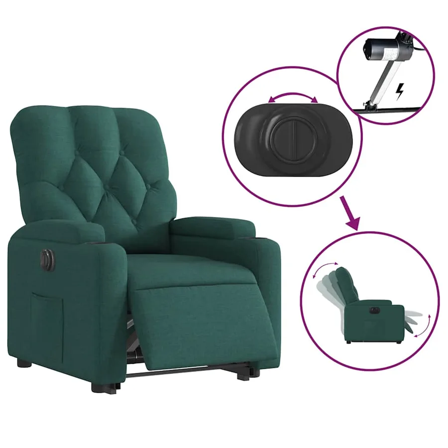 Fauteuil inclinable électrique vert foncé tissu - 6