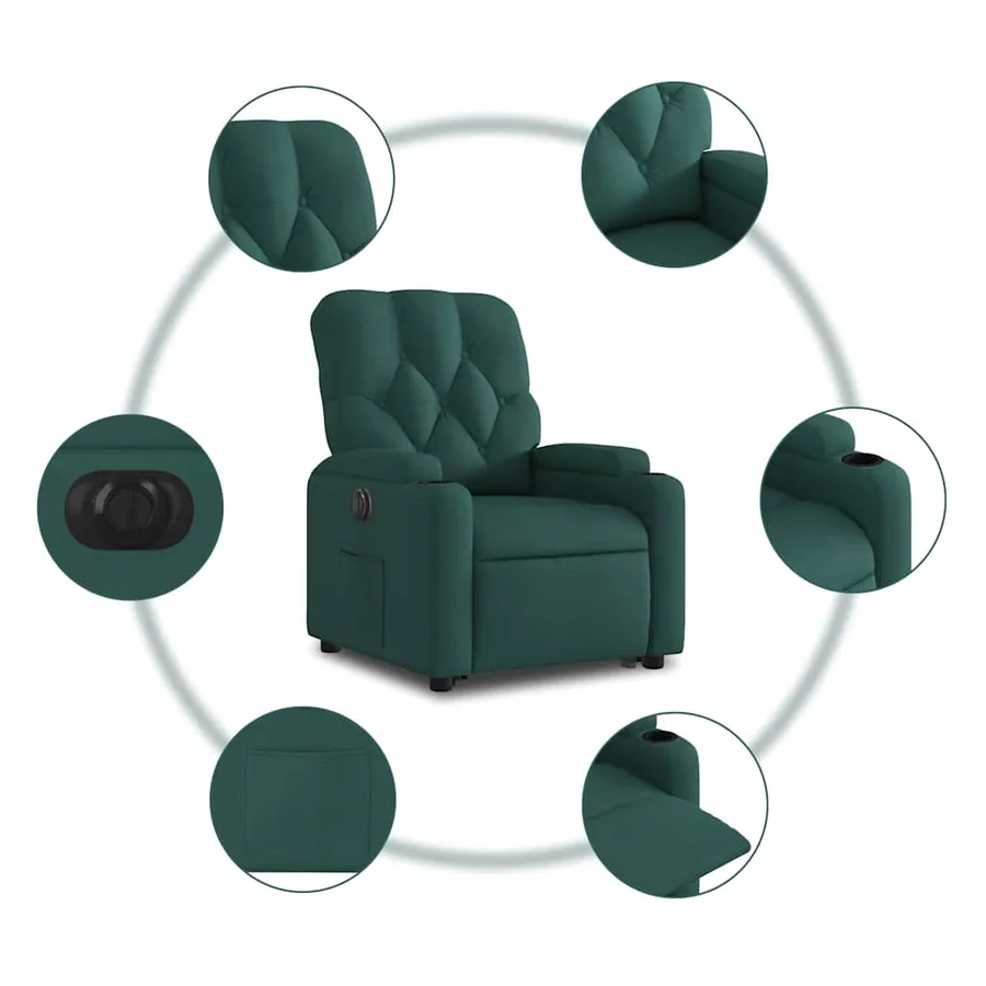 Fauteuil inclinable électrique vert foncé tissu - 8