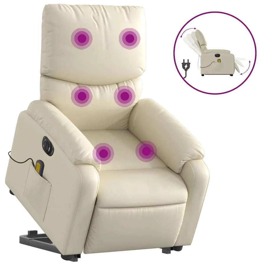 Fauteuil inclinable de massage électrique crème similicuir - 2