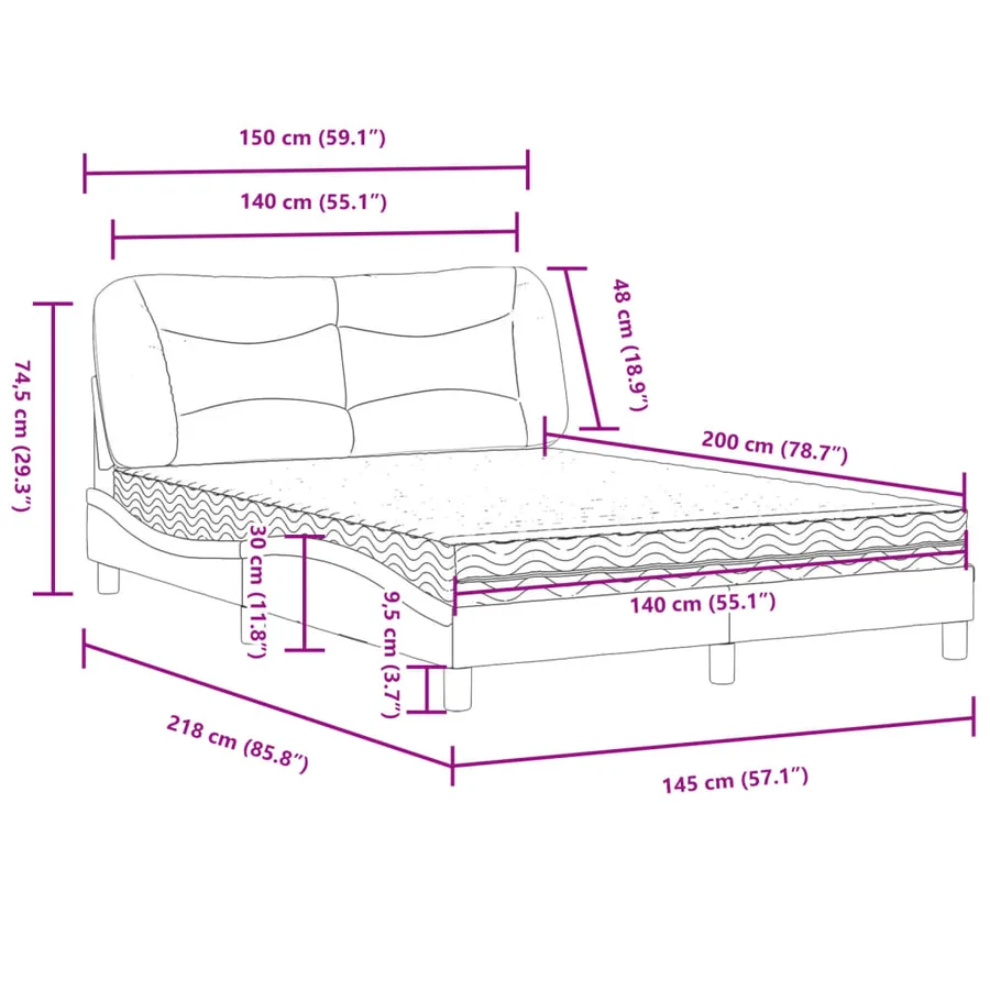 Lit avec matelas Hvar gris clair 140x200 cm tissu - 11