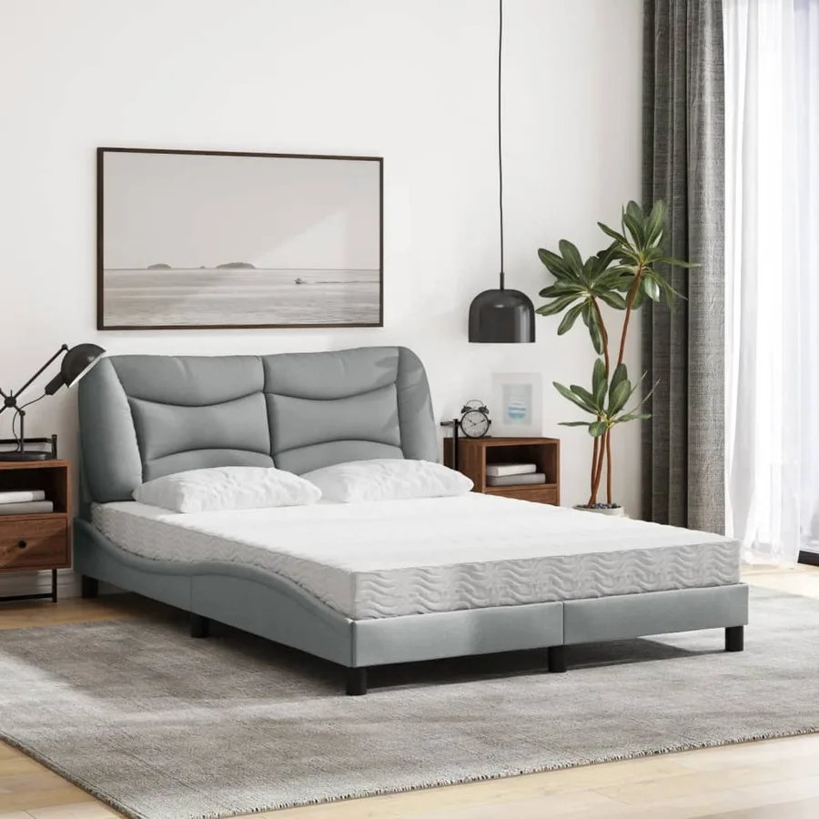 Lit avec matelas Hvar gris clair 140x200 cm tissu - 3