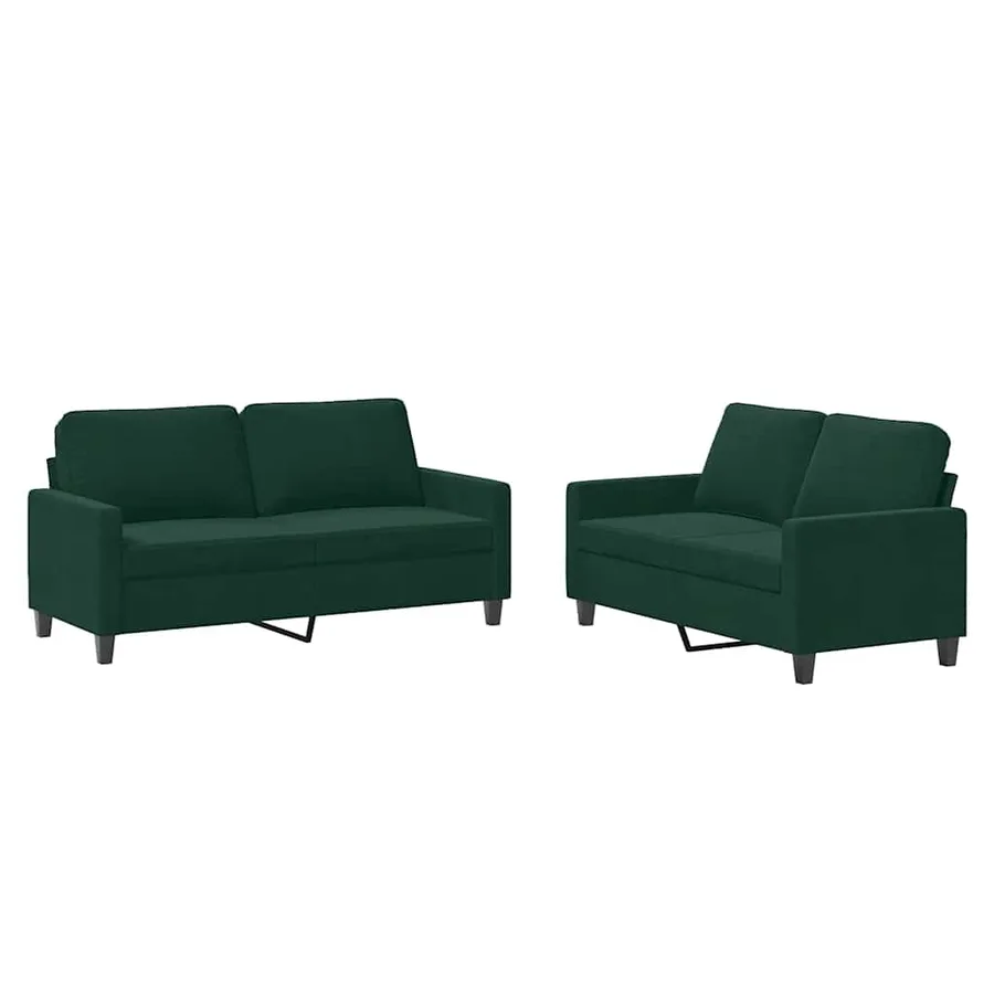 Ensemble de canapés 2 pcs avec coussins Vert foncé Velours - 2