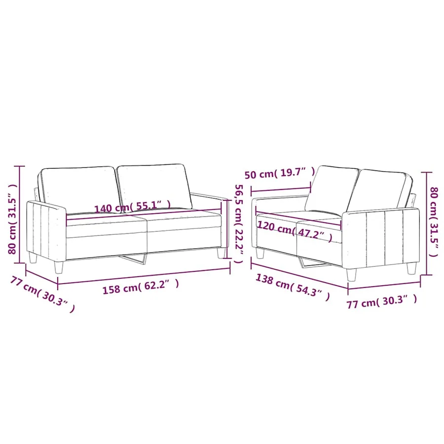 Ensemble de canapés 2 pcs avec coussins Vert foncé Velours - 6