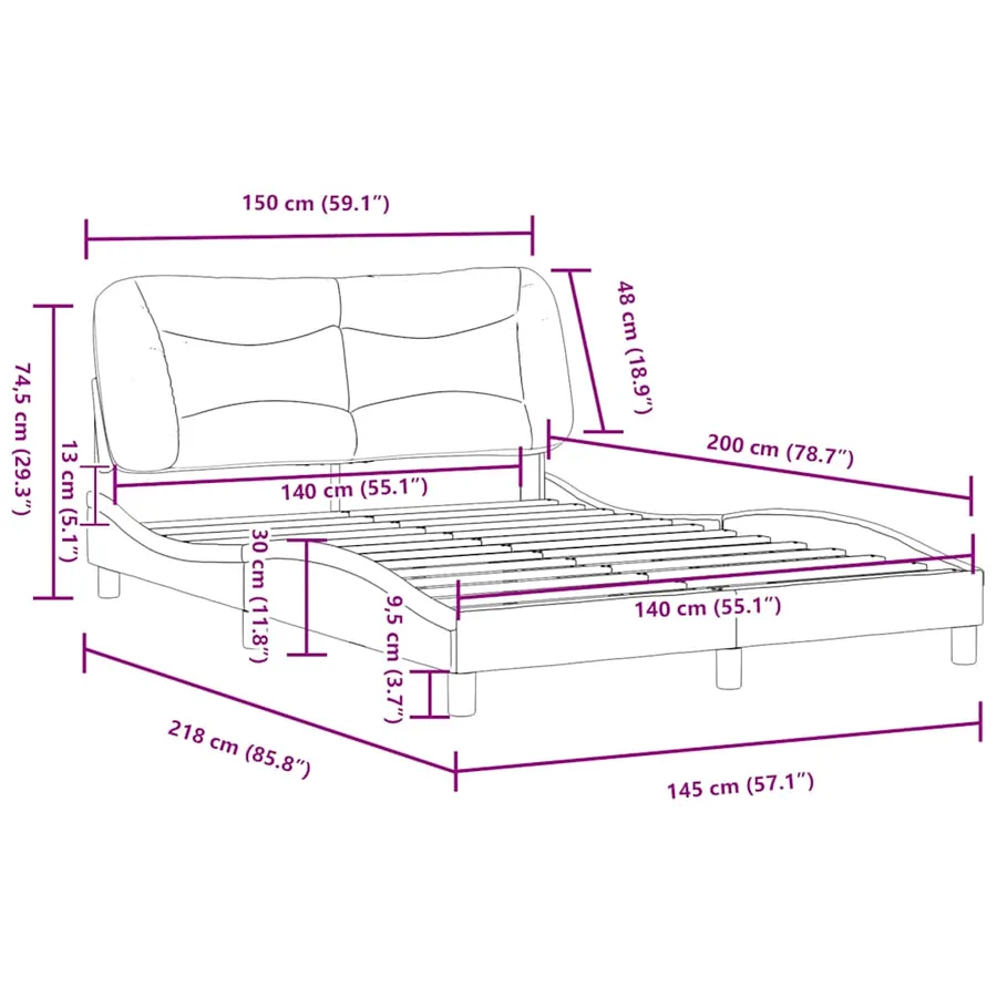 Cadre de lit sans matelas Hvar taupe 140x200 cm tissu - 12