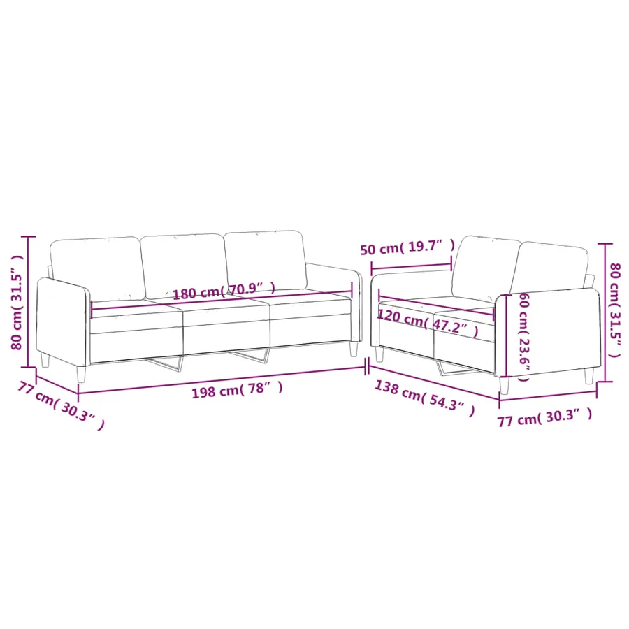 Ensemble de canapés 2 pcs avec coussins Noir Tissu - 7
