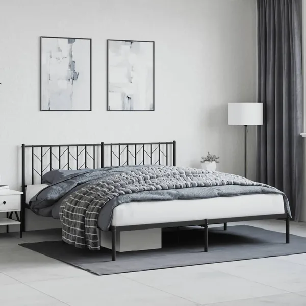 Cadre de lit métal sans matelas et tête de lit noir 180x200 cm