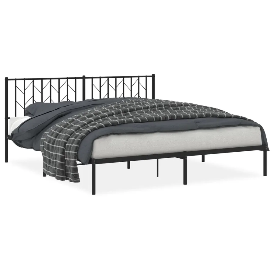 Cadre de lit métal sans matelas et tête de lit noir 180x200 cm - 2