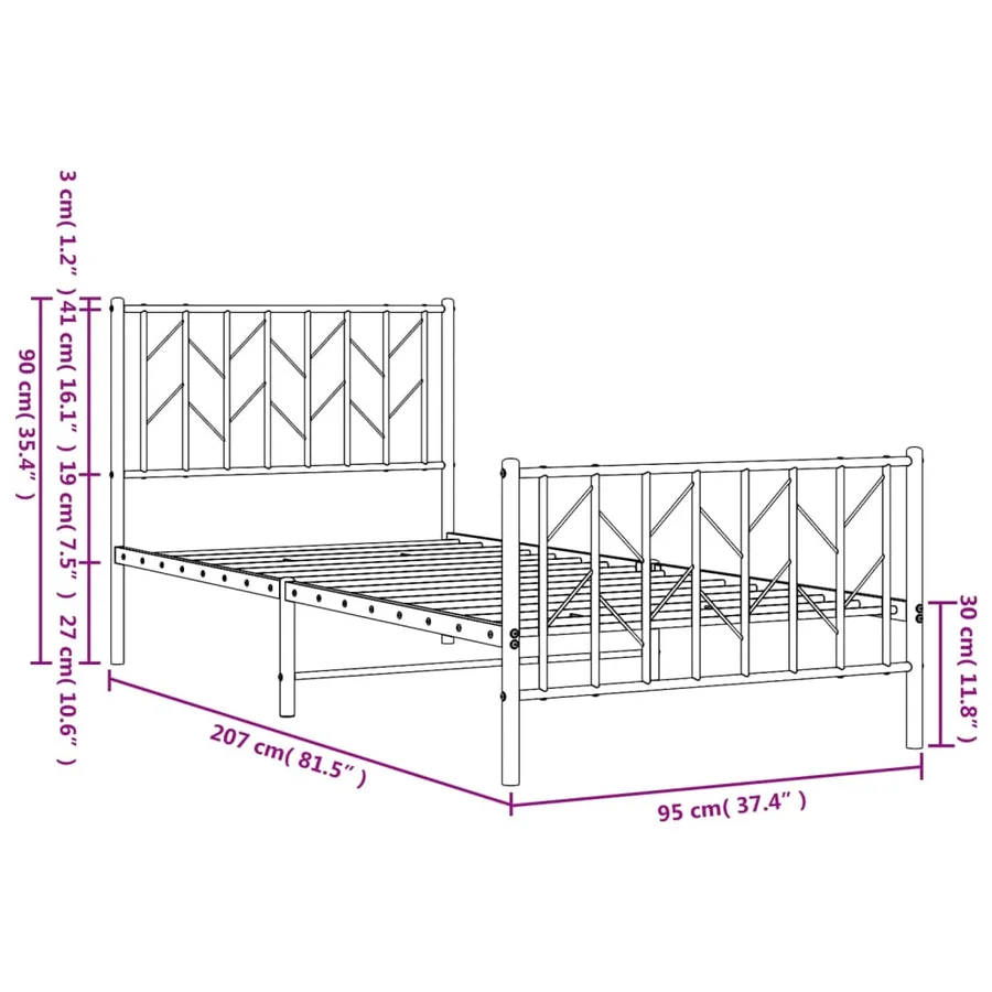 Cadre de lit métal sans matelas avec pied de lit noir 90x200 cm - 10