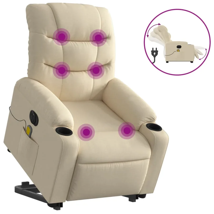 Fauteuil inclinable de massage électrique Crème Tissu - 2