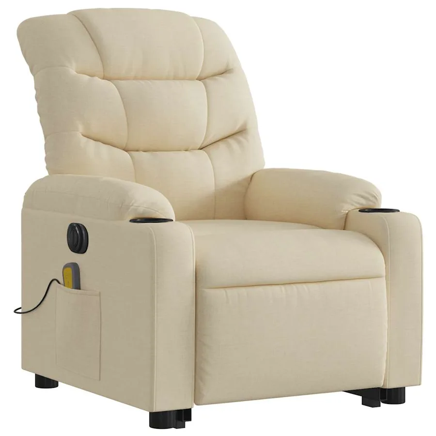 Fauteuil inclinable de massage électrique Crème Tissu - 4
