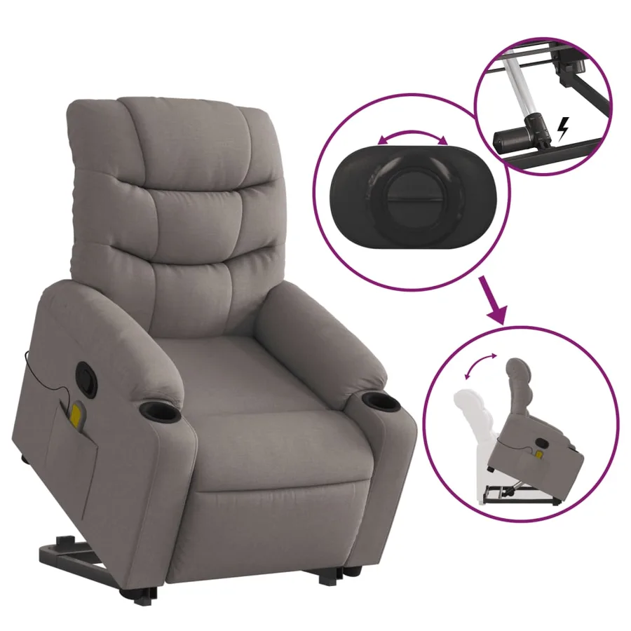 Fauteuil inclinable de massage Taupe Tissu - 6