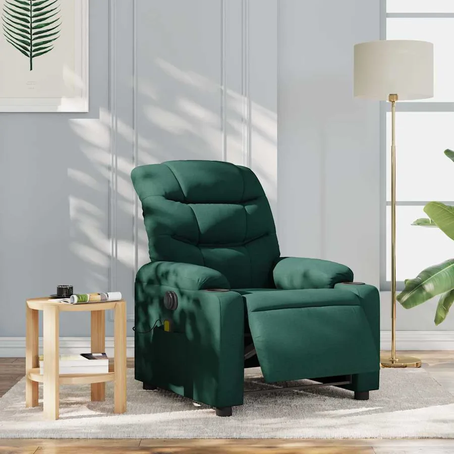 Fauteuil de massage inclinable électrique Vert foncé Tissu - 16