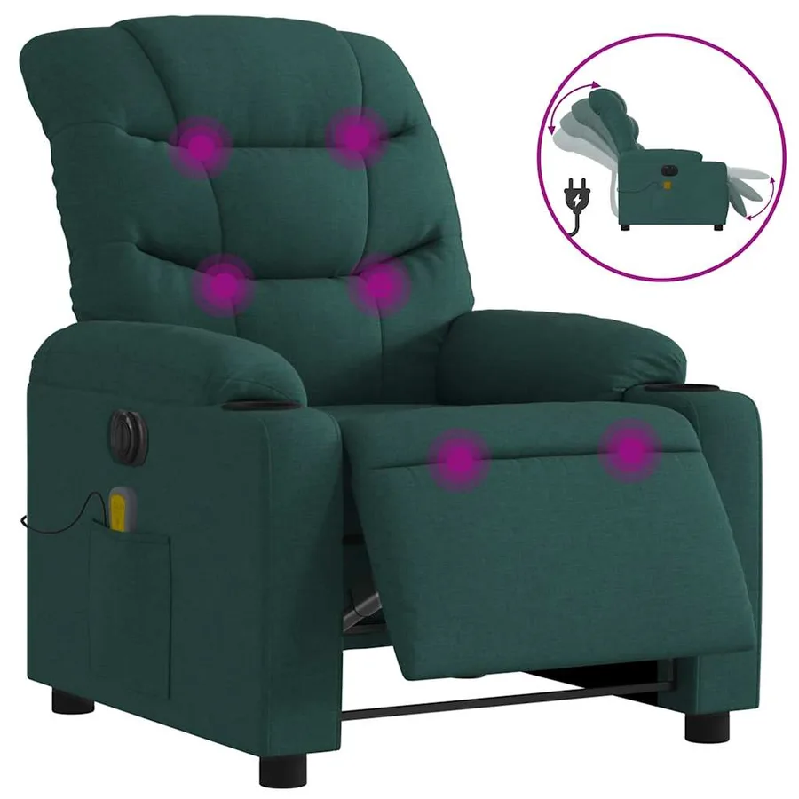 Fauteuil de massage inclinable électrique Vert foncé Tissu - 2