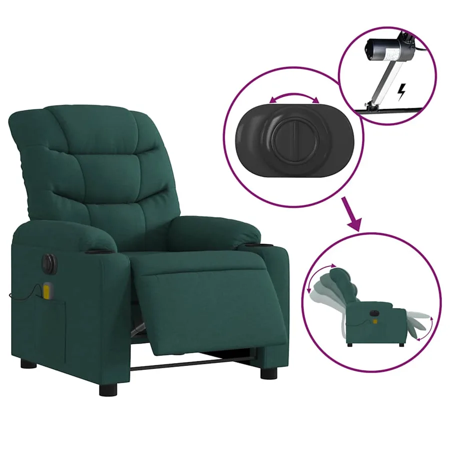 Fauteuil de massage inclinable électrique Vert foncé Tissu - 6