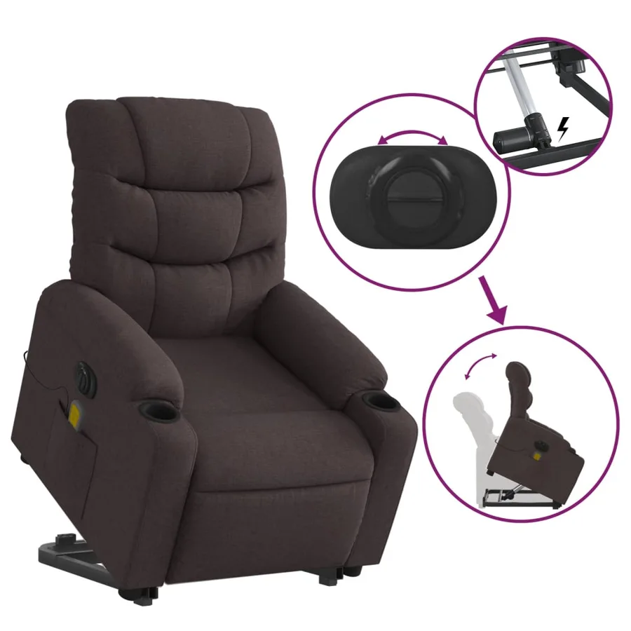 Fauteuil inclinable de massage électrique Marron foncé Tissu - 11