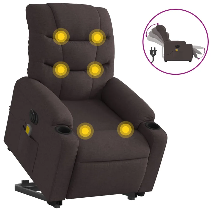 Fauteuil inclinable de massage électrique Marron foncé Tissu - 2