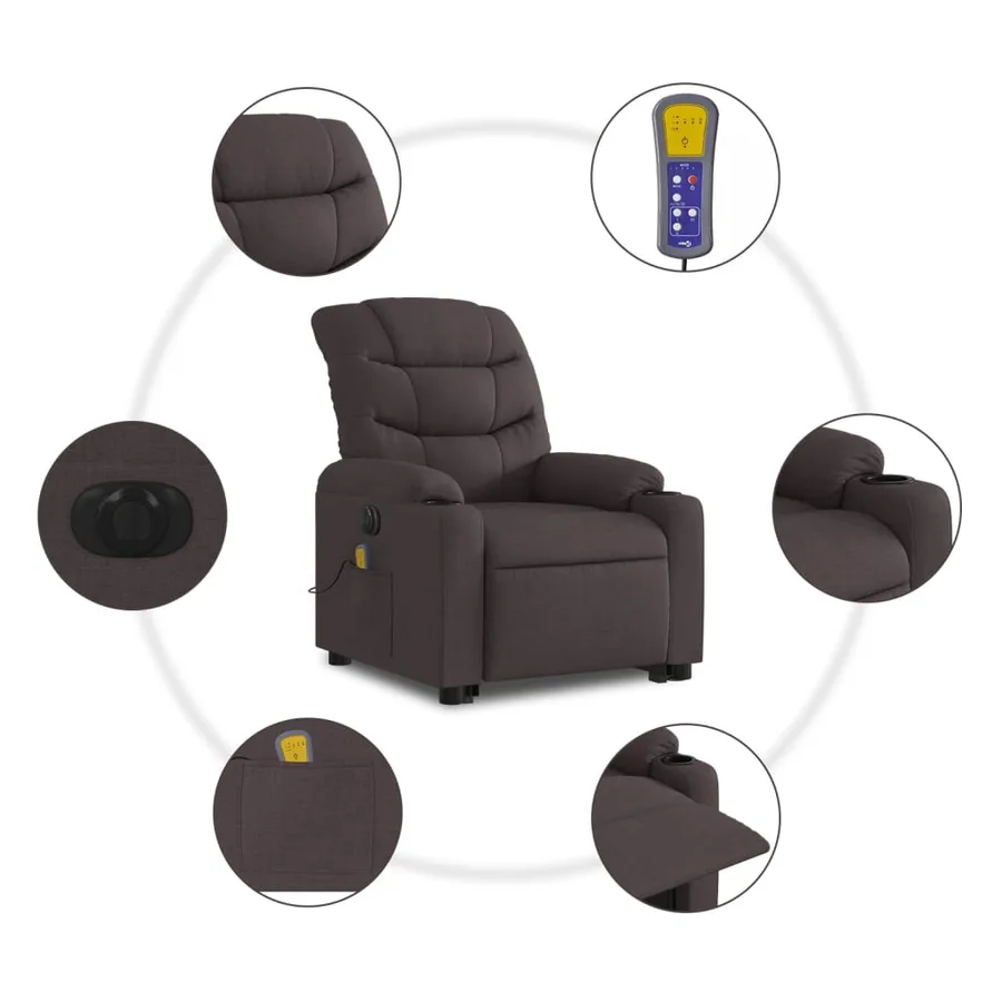 Fauteuil inclinable de massage électrique Marron foncé Tissu - 8