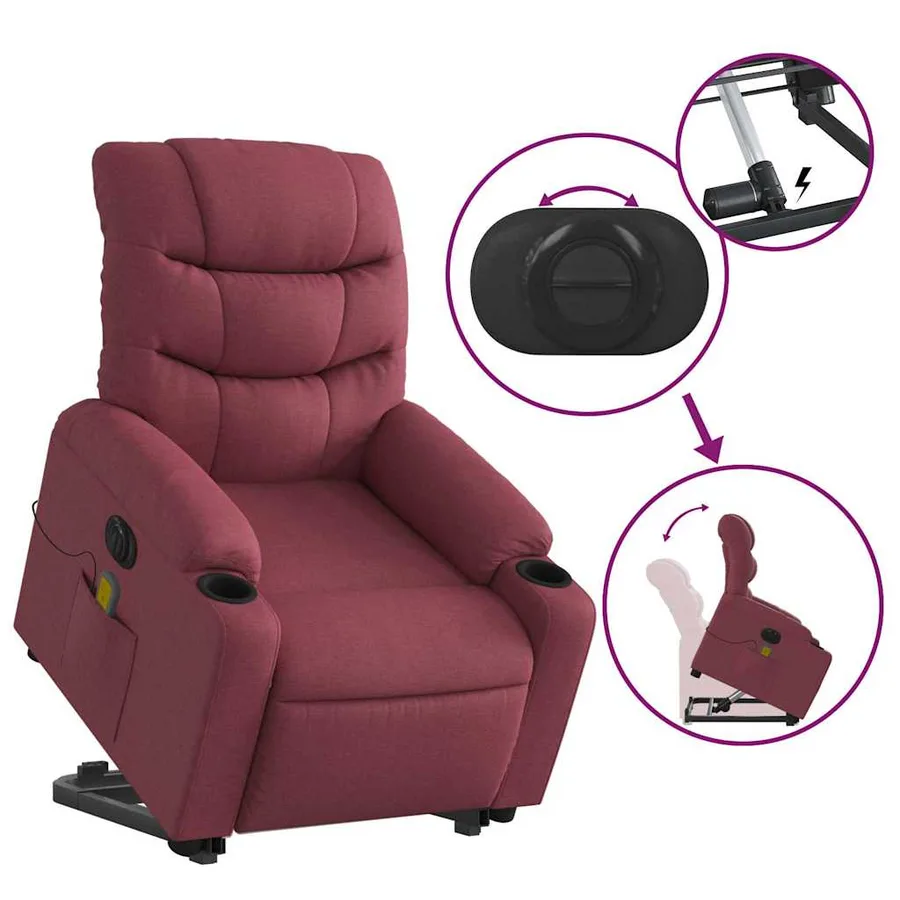 Fauteuil inclinable de massage électrique Rouge bordeaux Tissu - 11
