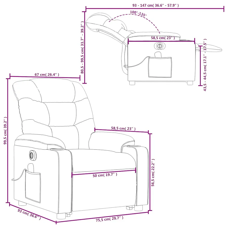 Fauteuil inclinable de massage électrique Rouge bordeaux Tissu - 17