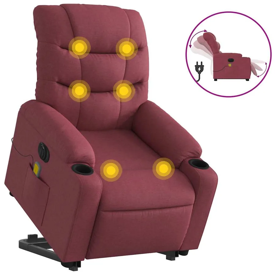 Fauteuil inclinable de massage électrique Rouge bordeaux Tissu - 2