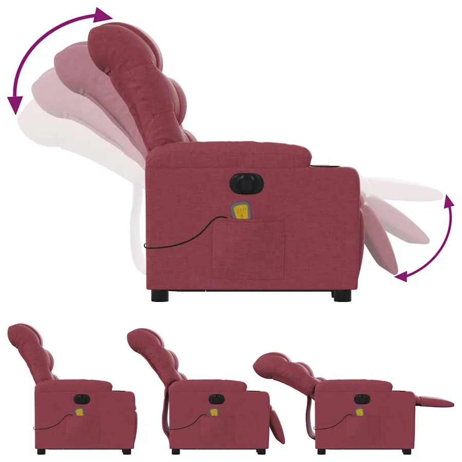 Fauteuil inclinable de massage électrique Rouge bordeaux Tissu - 7