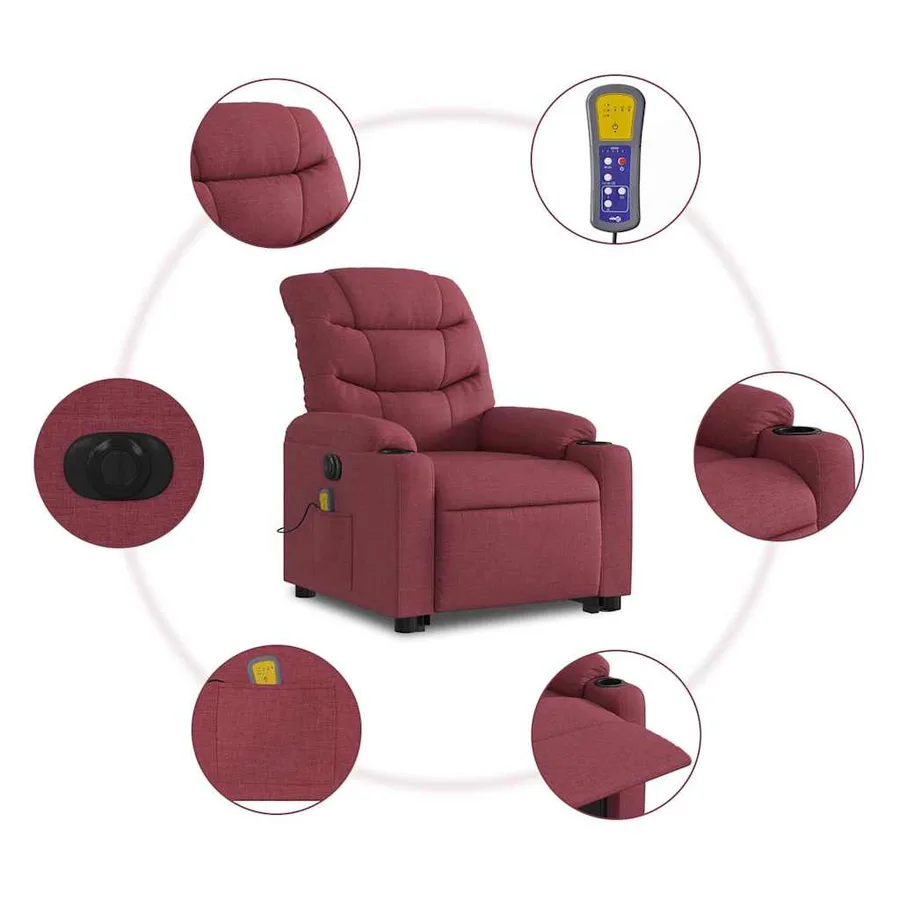 Fauteuil inclinable de massage électrique Rouge bordeaux Tissu - 8