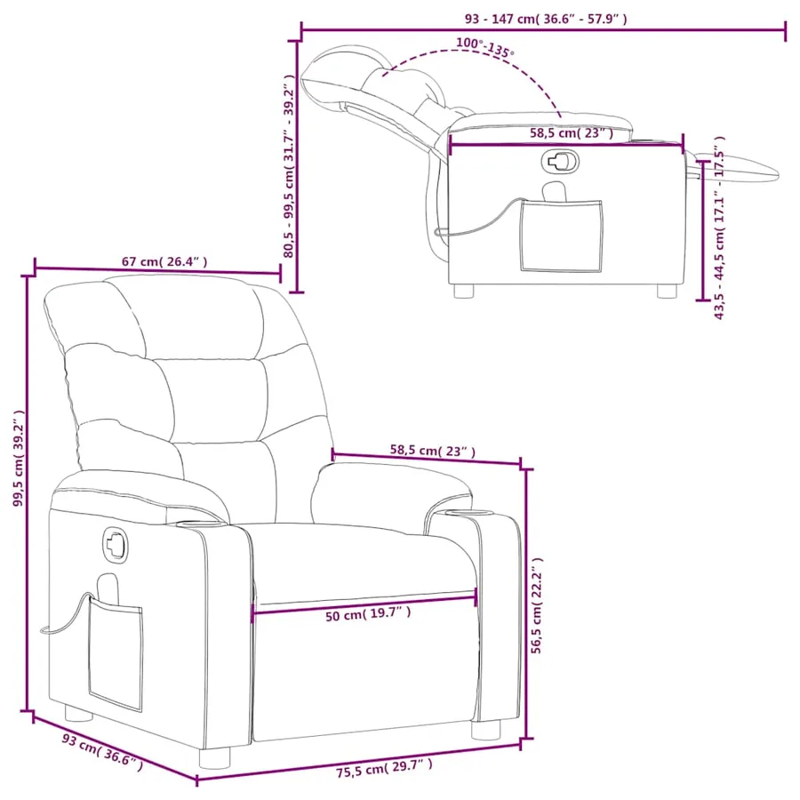 Fauteuil de massage inclinable Rouge bordeaux Tissu - 12