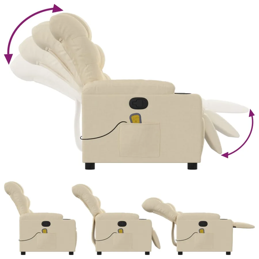 Fauteuil inclinable de massage crème tissu - 5