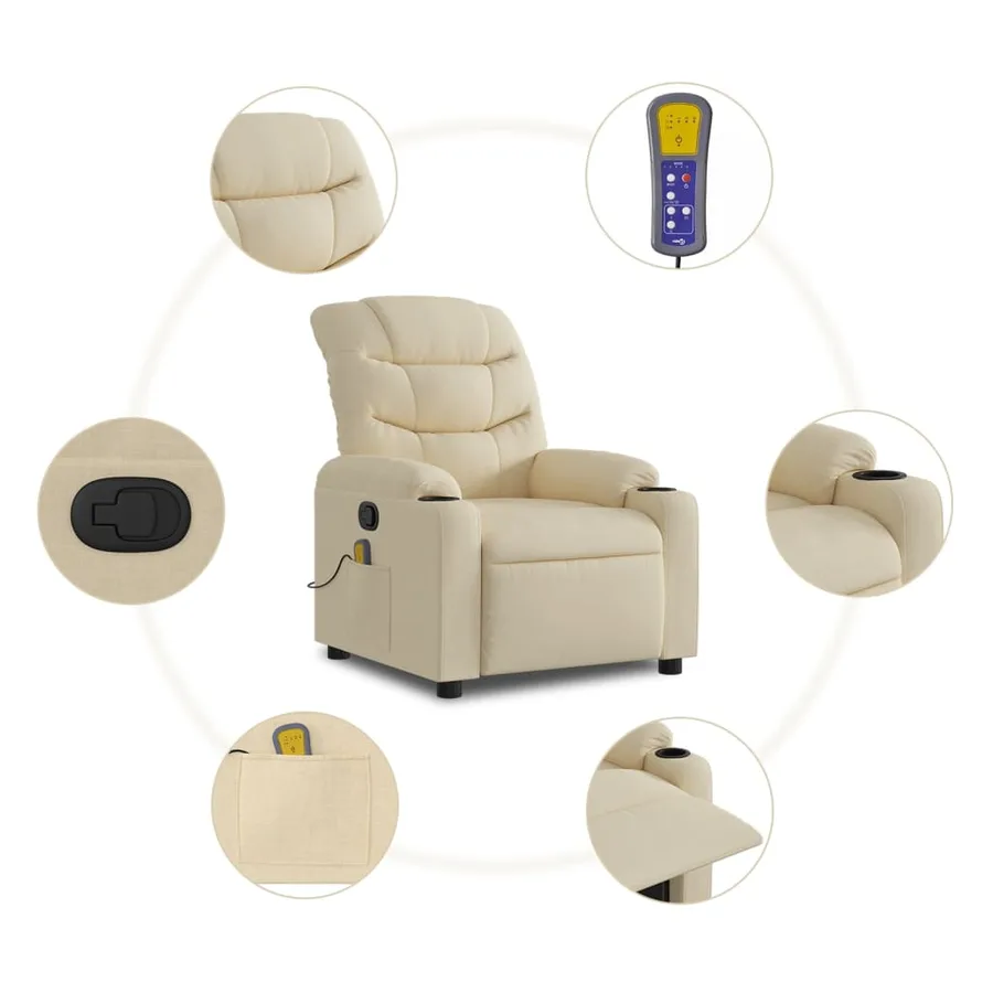 Fauteuil inclinable de massage crème tissu - 6