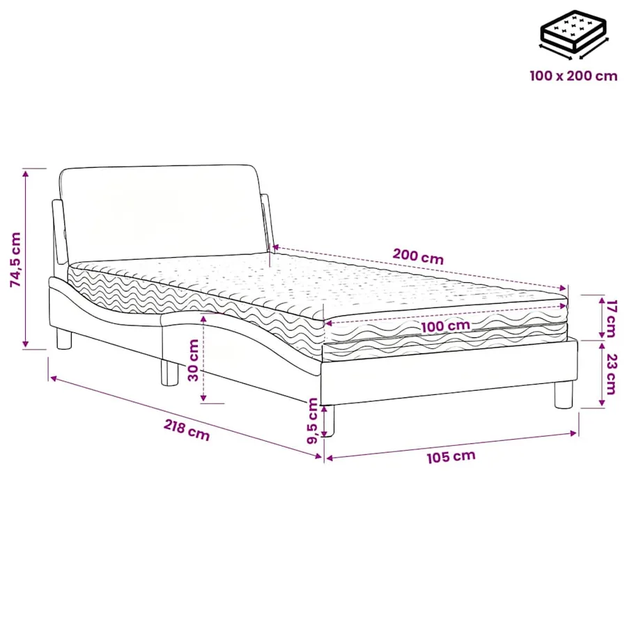 Lit avec matelas Dover cappuccino 100x200 cm similicuir - 9