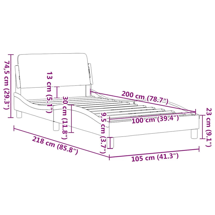 Cadre de lit Dover marron foncé 100x200 cm tissu - 9