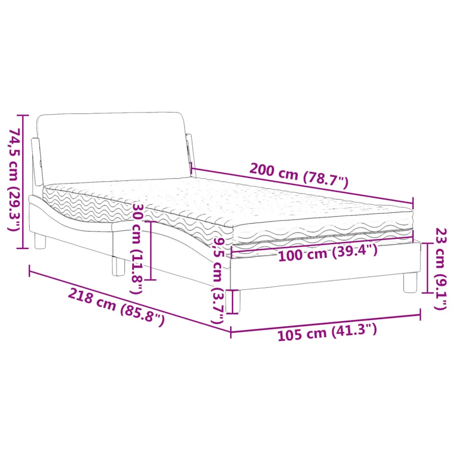 Lit avec matelas Dover crème 100x200 cm tissu - 9