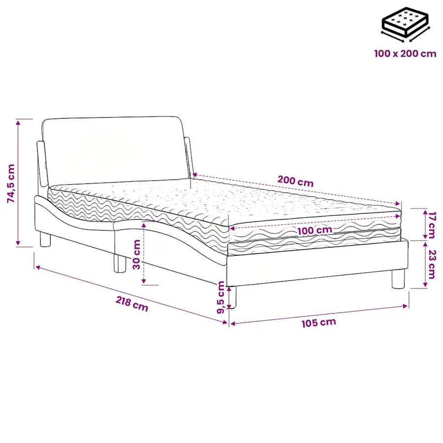 Lit avec matelas Dover blanc et noir 100x200 cm similicuir - 10